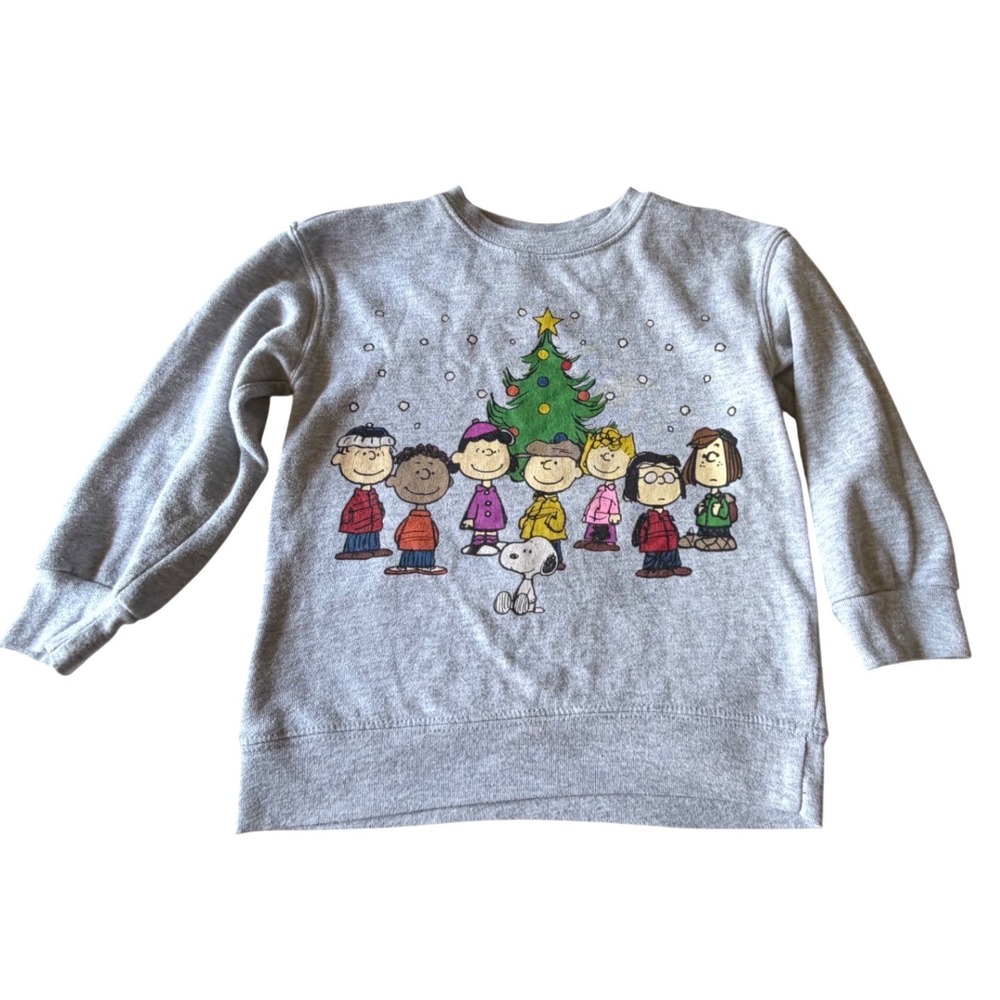 Peanuts Charlie Brown Christmas Kids Sweatshirt Gray Snoopy Gang XS Holiday